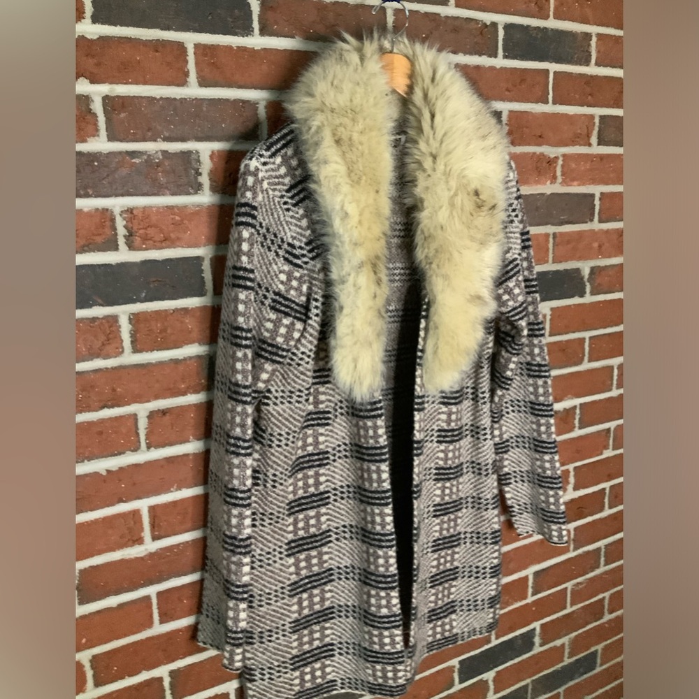 Upcycled fur collar sweater